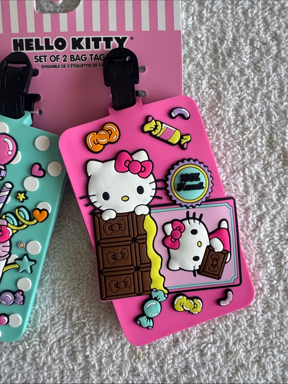 Hello Kitty Pink & Mint Cartoon Silicone Bag Tags Set of 2 - Picture 3 of 7